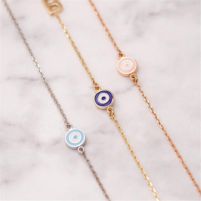 Evil Eye Hamsa Hand of Fatima Solid Gold Necklace