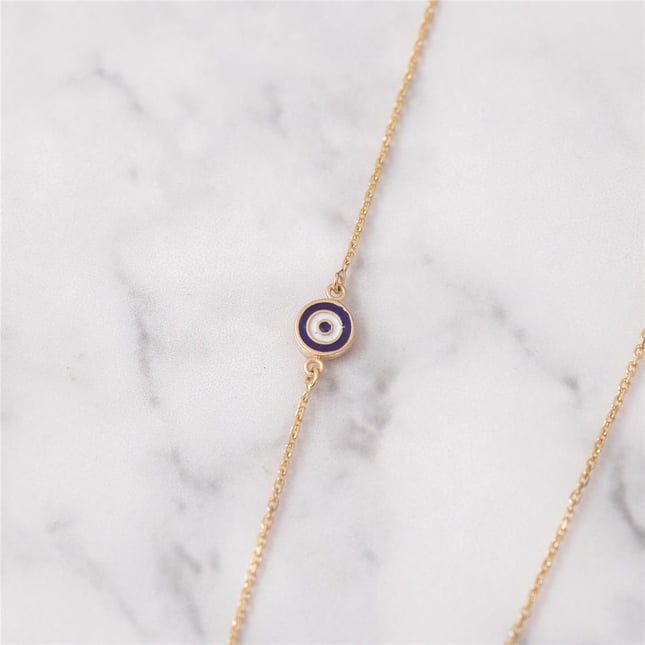 Evil Eye Hamsa Hand of Fatima Solid Gold Necklace