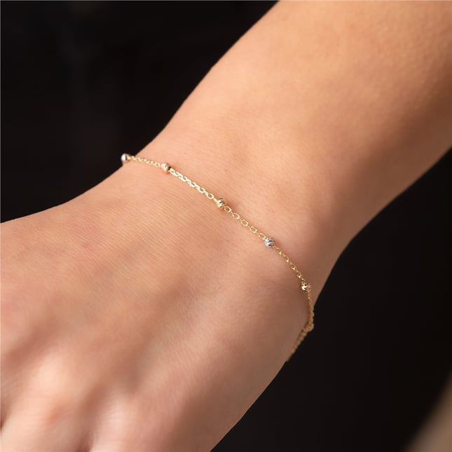 Sleek Beaded Satellite Solid Gold Bracelet
