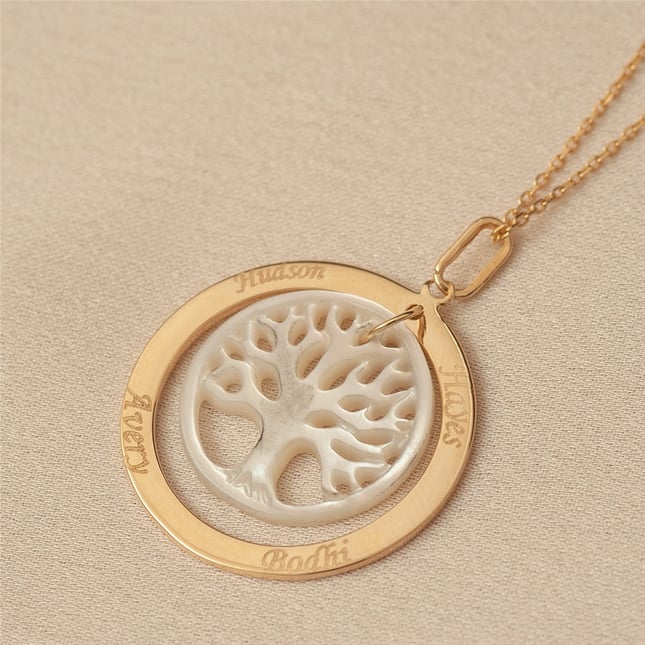 Tree of Life Engraved Solid Gold Necklace