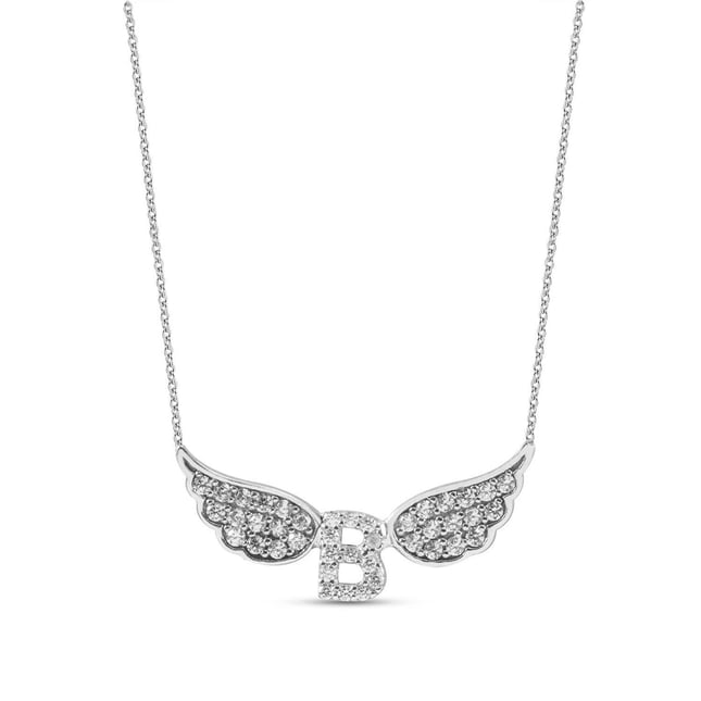 CZ Initial Letter Angel Initial Solid Gold Necklace