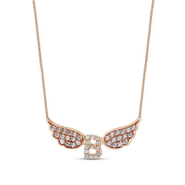 CZ Initial Letter Angel Initial Solid Gold Necklace