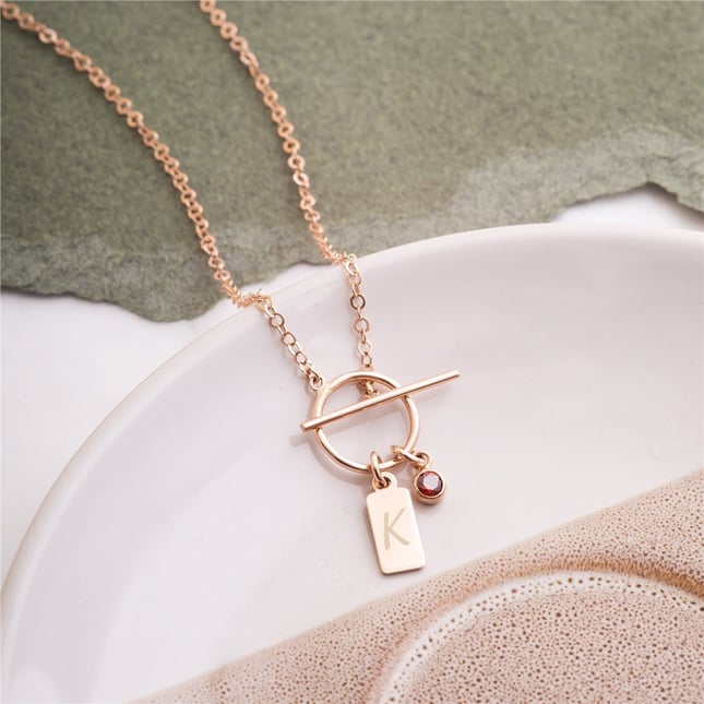 CZ Initial Letter Solid Gold Necklace