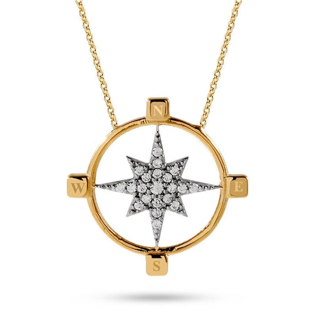North Star Horizon Direction Pendant Solid Gold Necklace
