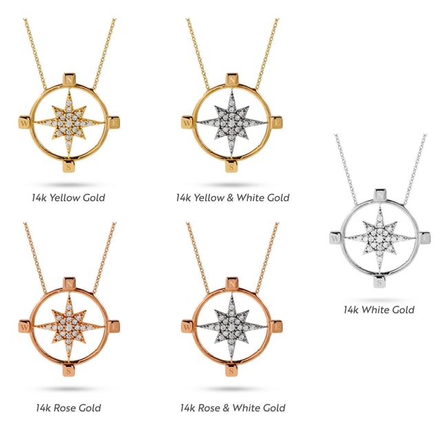 North Star Horizon Direction Pendant Solid Gold Necklace