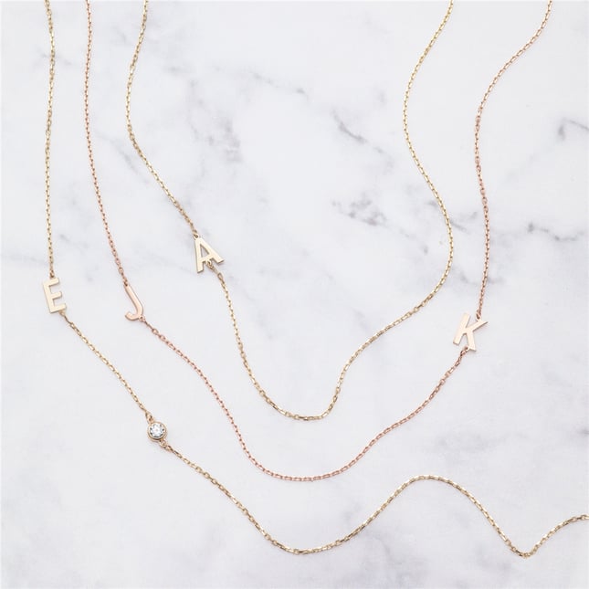 Diamond Initial Solid Gold Necklace