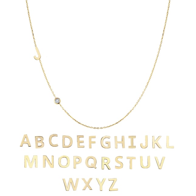 Diamond Initial Solid Gold Necklace