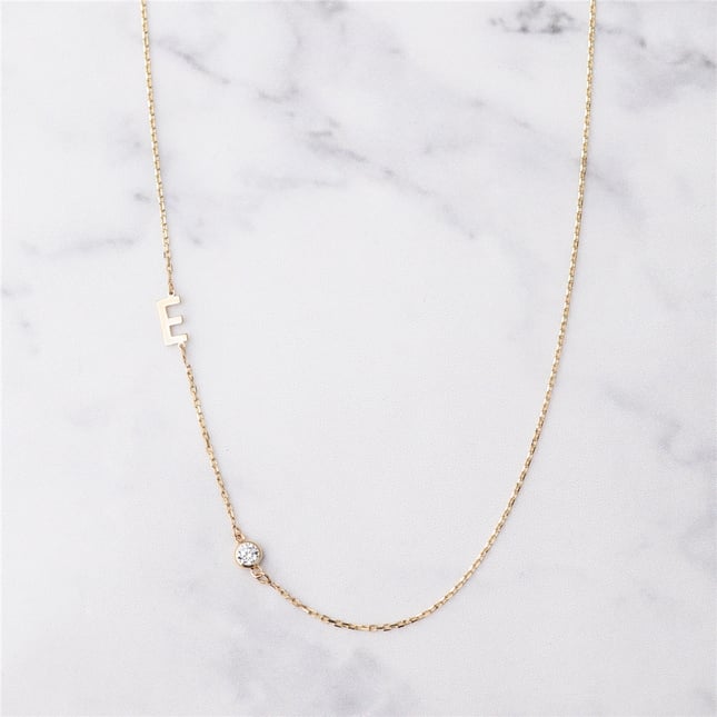 Diamond Initial Solid Gold Necklace