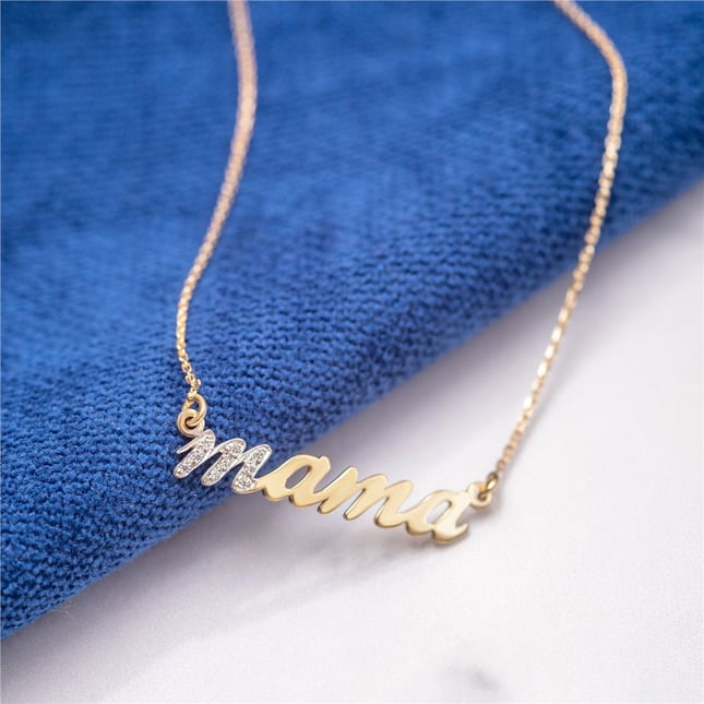Pear CZ Letter Initial Solid Gold Necklace