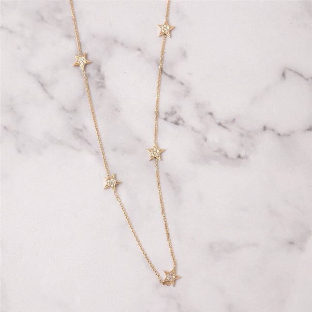 Star Diamond  or Zirkon Station Solid Gold Necklace