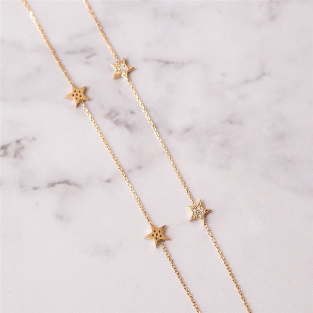 Star Diamond  or Zirkon Station Solid Gold Necklace