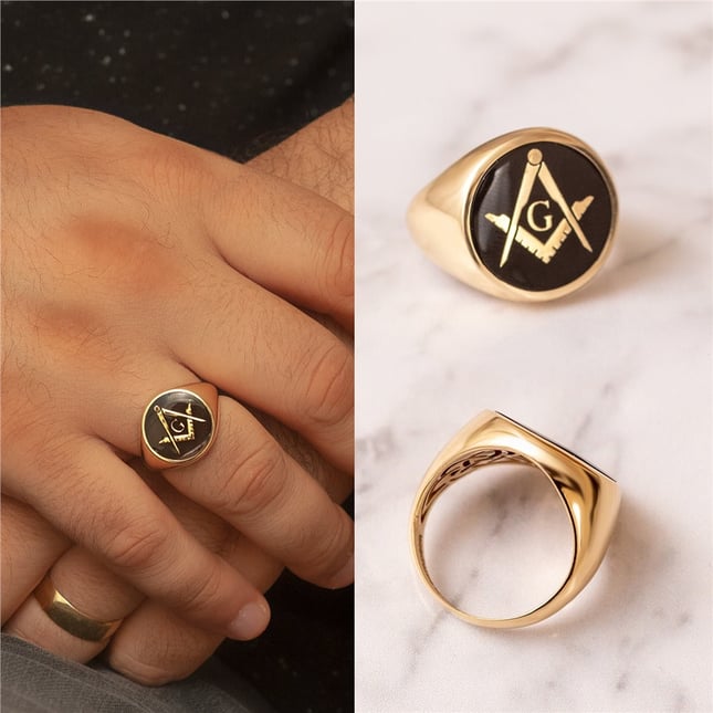 Freemason Square and Compass Band Solid Gold Ring