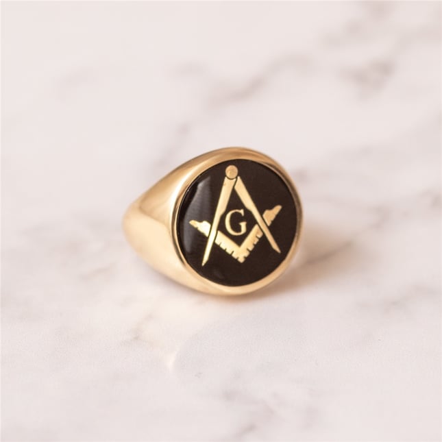 Freemason Square and Compass Band Solid Gold Ring