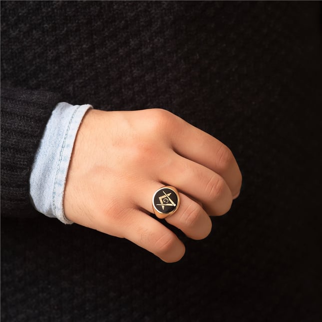 Freemason Square and Compass Band Solid Gold Ring