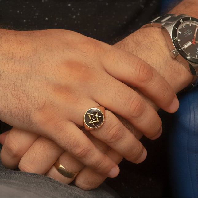 Freemason Square and Compass Band Solid Gold Ring