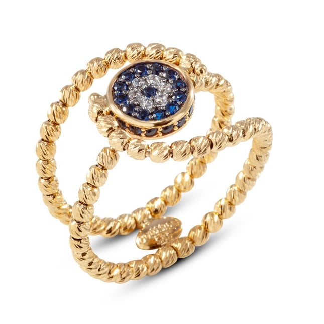 Evil Eye Diamond Cut Ball Halo Solid Gold Ring