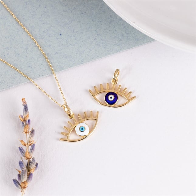 Enamel Evil Eye Solid Gold Necklace