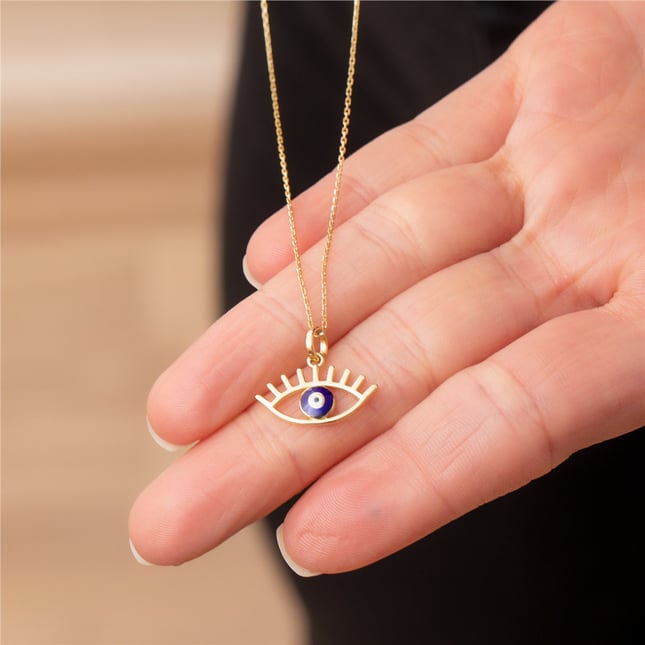 Enamel Evil Eye Solid Gold Necklace