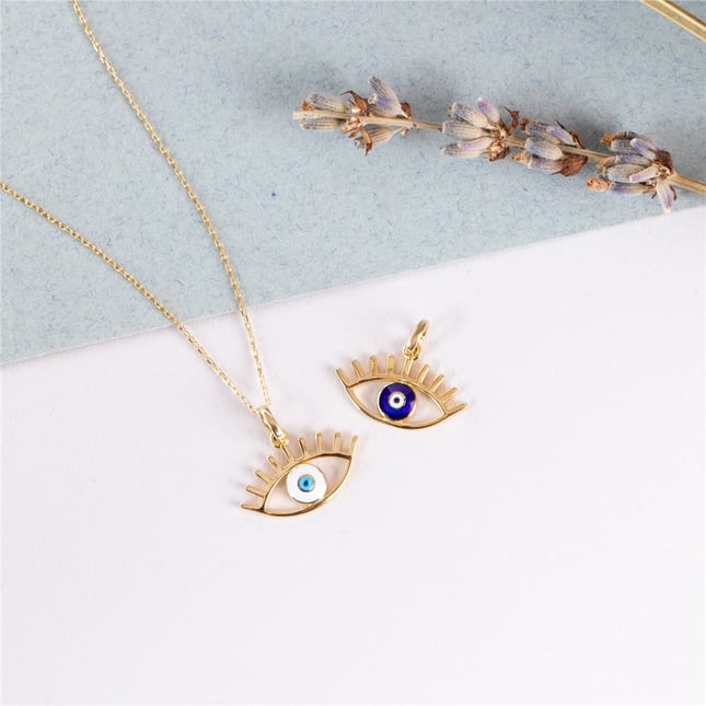 Enamel Evil Eye Solid Gold Necklace