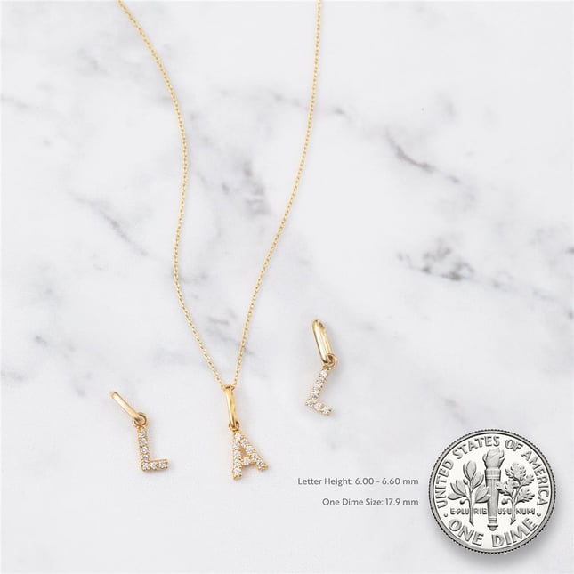 CZ Initial Letter Solid Gold Necklace