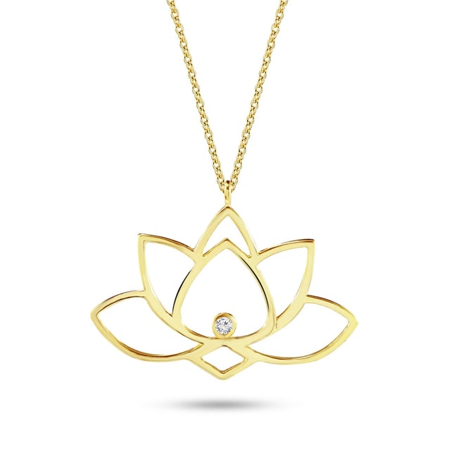 0.01 Karat Pırlanta Lotus Altın Kolye