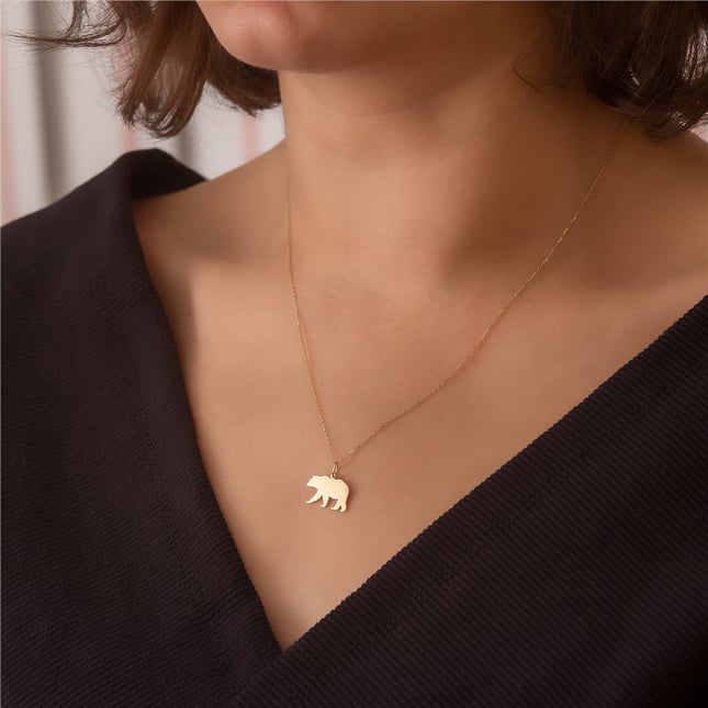 Personalized Mama Bear Name Solid Gold Necklace