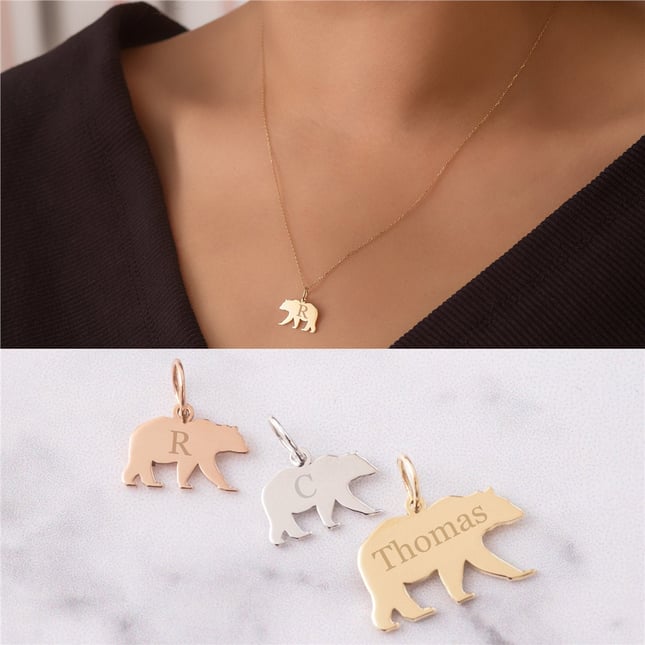 Personalized Mama Bear Name Solid Gold Necklace