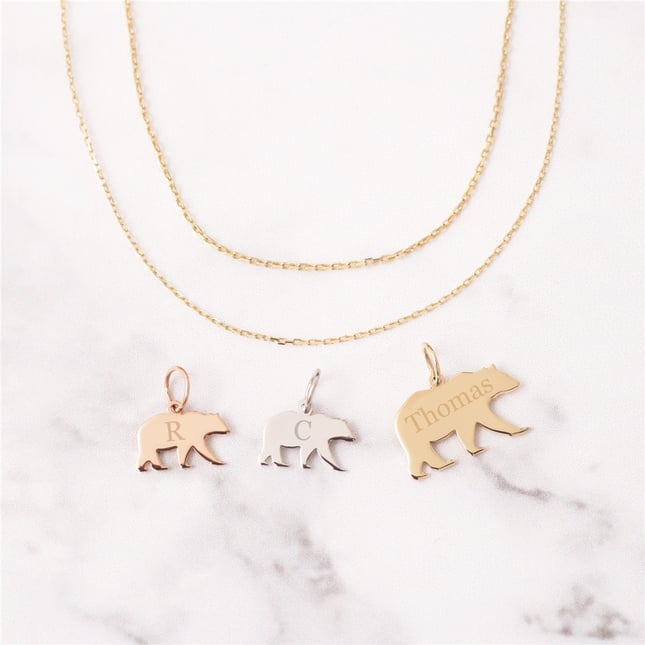 Personalized Mama Bear Name Solid Gold Necklace
