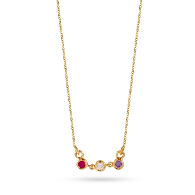 Custom Trio Gemstone Personalized Solid Gold Mom Necklace