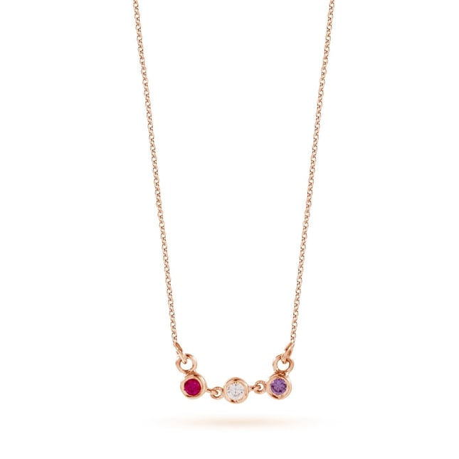 Custom Trio Gemstone Personalized Solid Gold Mom Necklace