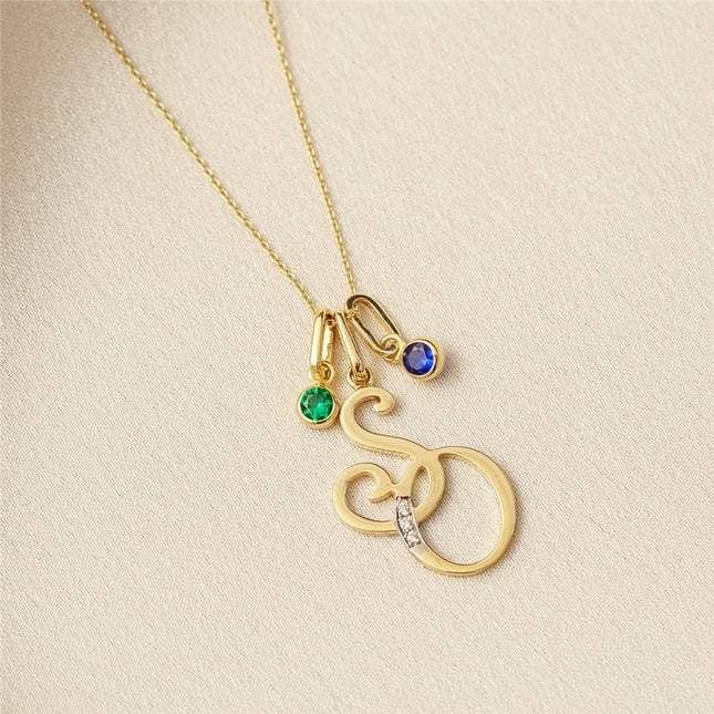 CZ Topaz Initial Letter Solid Gold Necklace