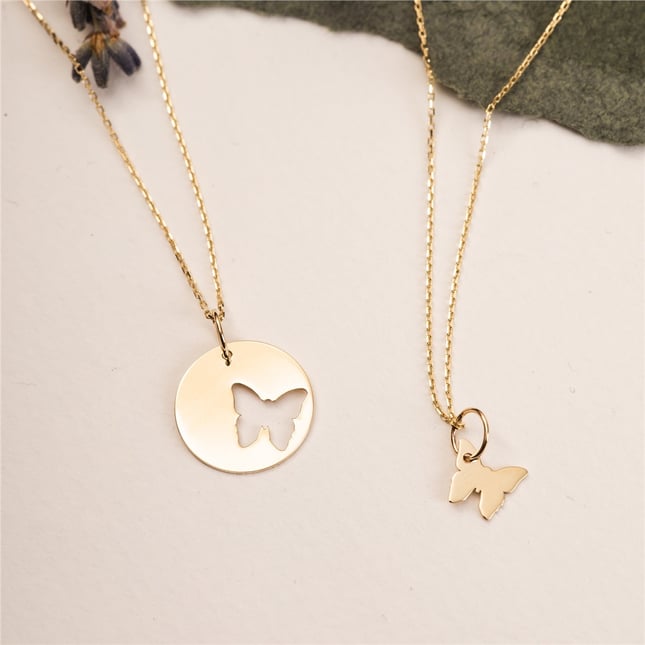 Butterfly Solid Gold Necklace