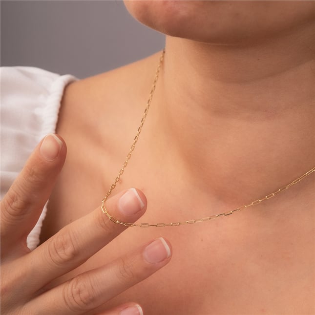Paperclip Chain Solid Gold Necklace