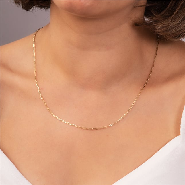 Paperclip Chain Solid Gold Necklace