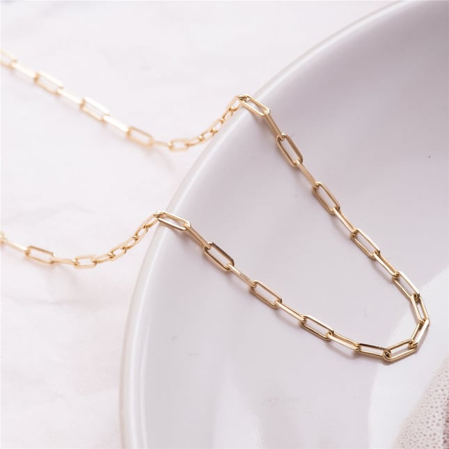 Paperclip Chain Solid Gold Necklace