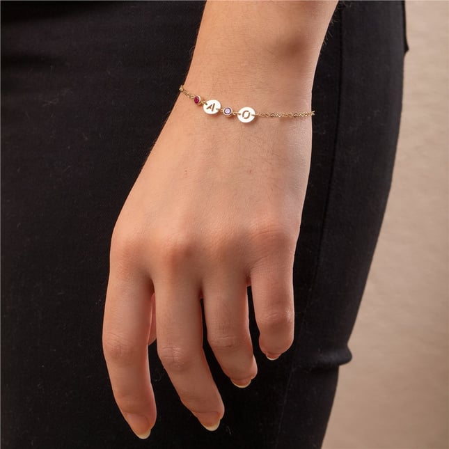 CZ Initial Letter Solid Gold Bracelet