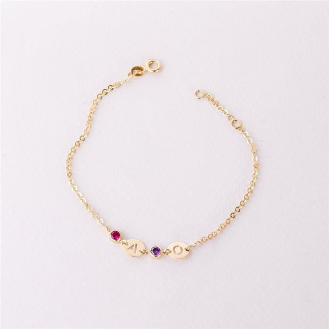 CZ Initial Letter Solid Gold Bracelet
