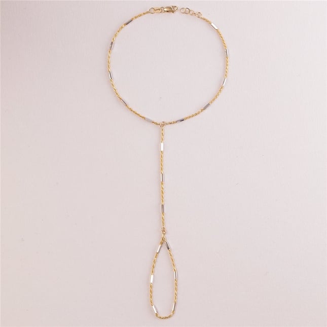 Solid Gold Two-Tone Rope & Cylinder Bar Hand Chain
