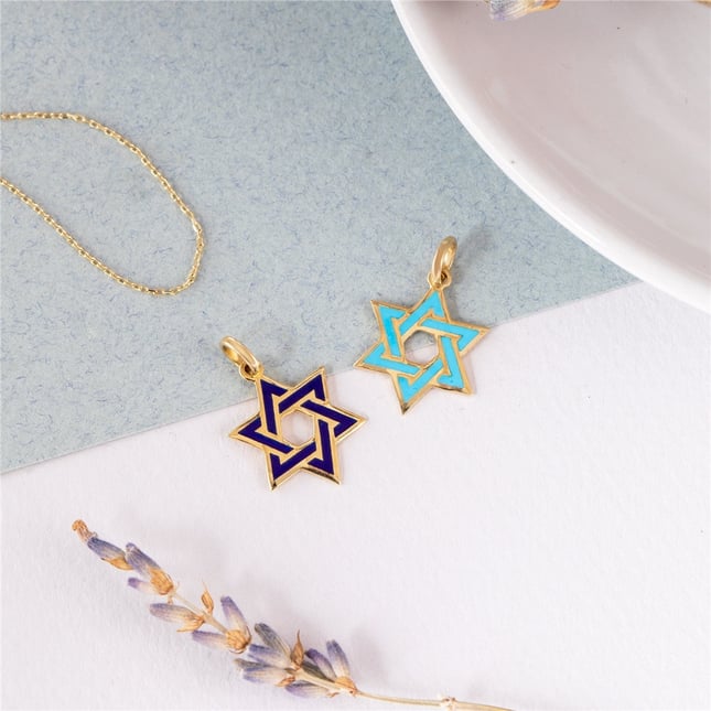 Turquoise Star of David Solid Gold Necklace