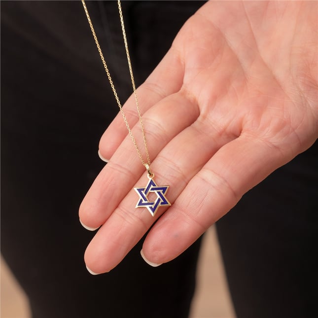 Turquoise Star of David Solid Gold Necklace