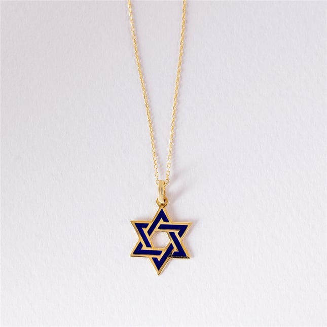 Turquoise Star of David Solid Gold Necklace