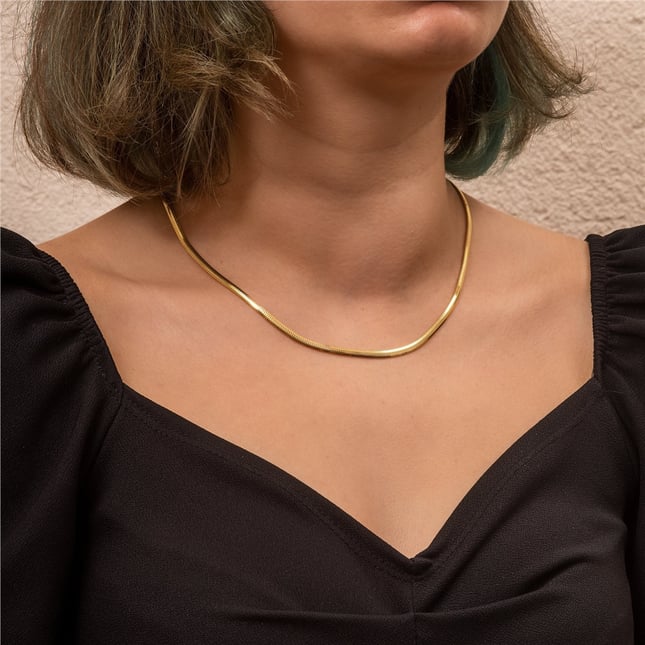 Solid Gold Herringbone Chain Necklace