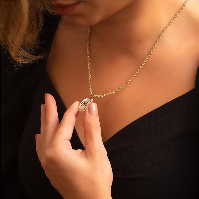 Cushion Mother of Pearl Cushion Onyx Initial Letter Solid Gold Necklace