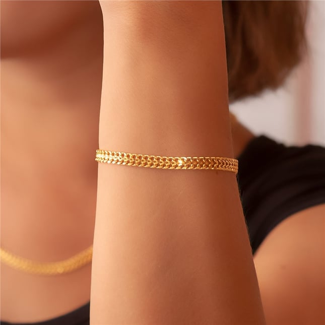 Solid Gold Popcorn Mesh Chain Necklace Bracelet