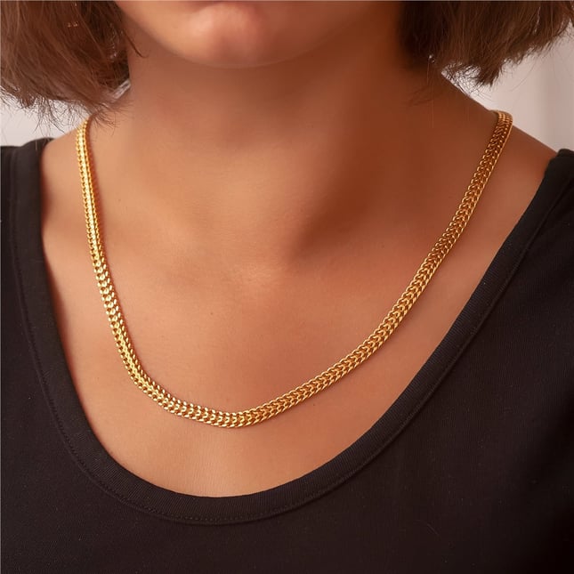 Solid Gold Popcorn Mesh Chain Necklace Bracelet