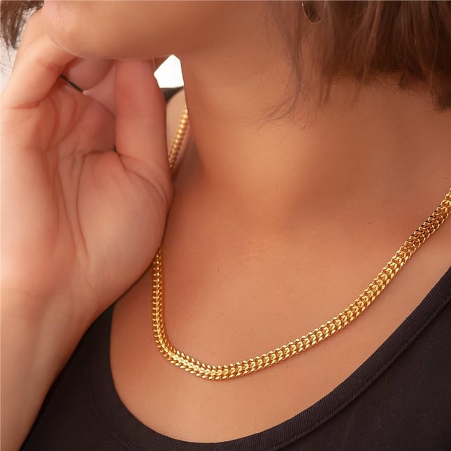 Solid Gold Popcorn Mesh Chain Necklace Bracelet