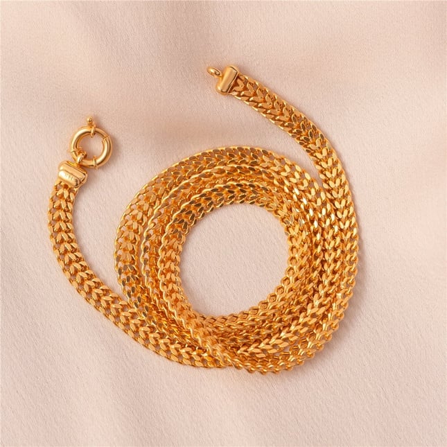 Solid Gold Popcorn Mesh Chain Necklace Bracelet