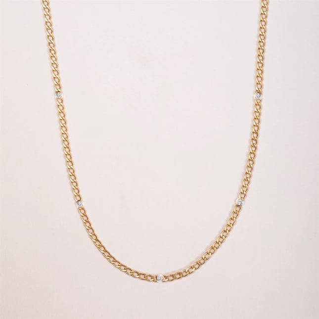 Dainty Solid Gold Curb Link Chain Diamond Bracelet
