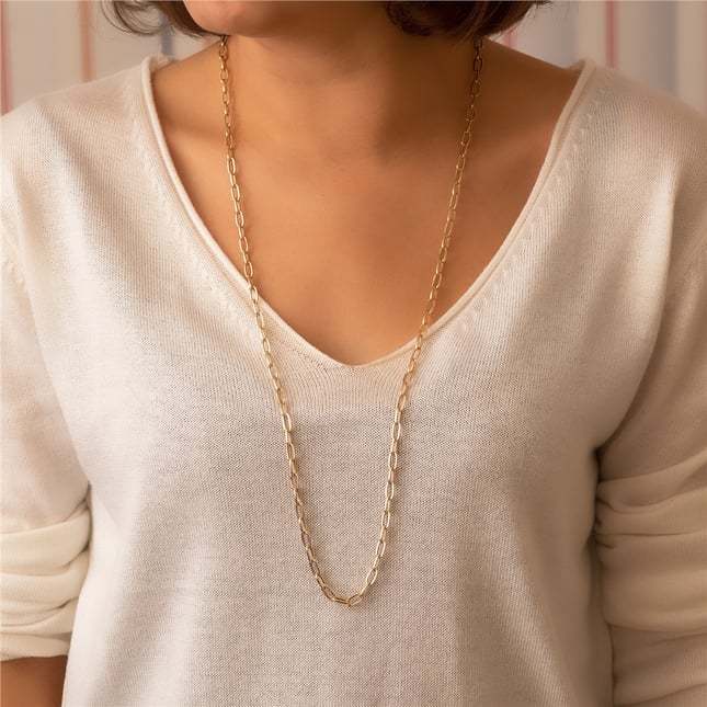 Paperclip Chain Solid Gold Bracelet Necklace