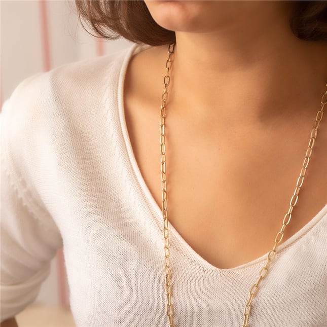 Paperclip Chain Solid Gold Bracelet Necklace